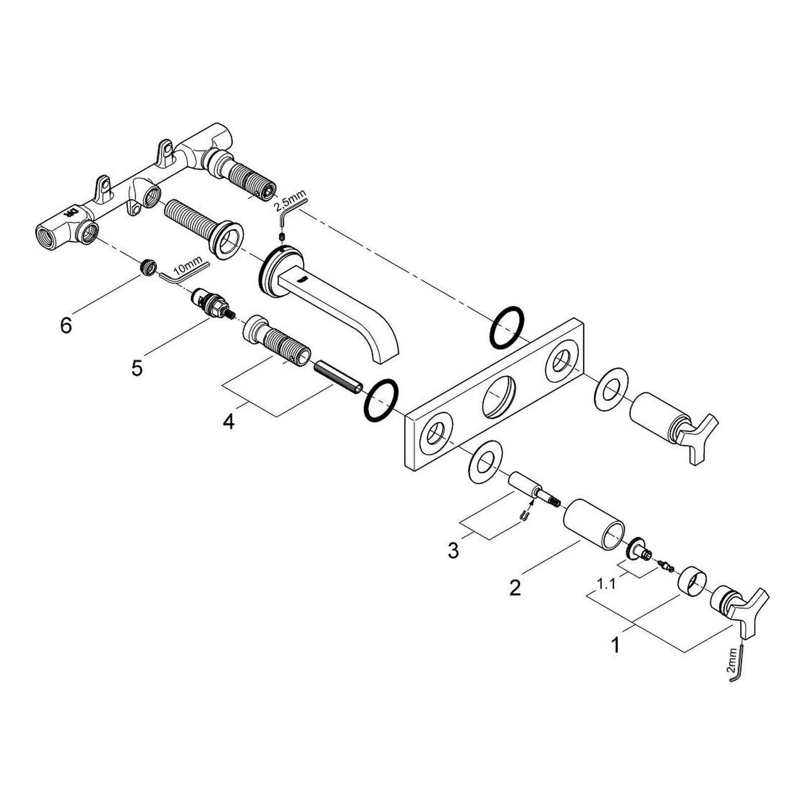 Onderdelentekening Grohe Allure driegats wastafelmengkraan 2006–2008