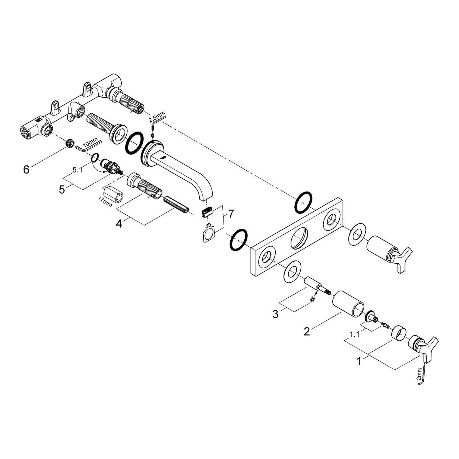 Onderdelentekening Grohe Allure driegats wastafelmengkraan 2008–2009