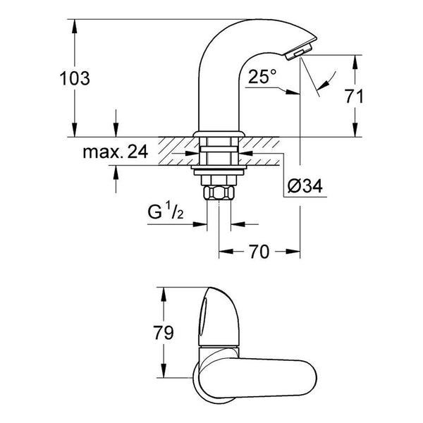 Maattekening Grohe Aria toiletkraan