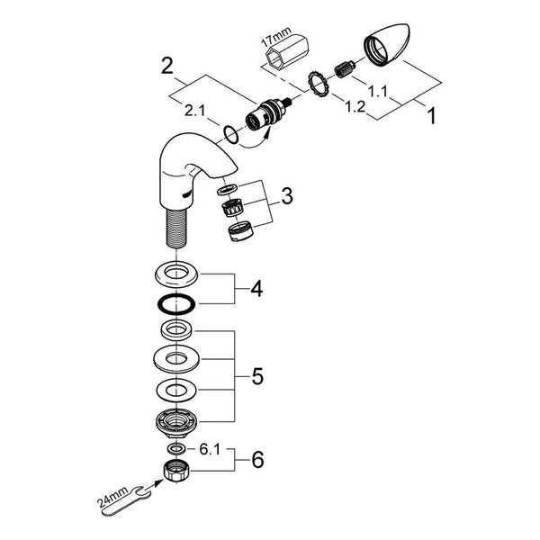 Onderdelentekening Grohe Aria toiletkraan