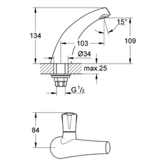 Maattekening Grohe Avina toiletkraan