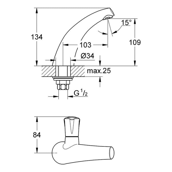 Maattekening Grohe Avina toiletkraan
