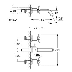 Maattekening Grohe Atrio driegats Wastafelmengkraan S-Size