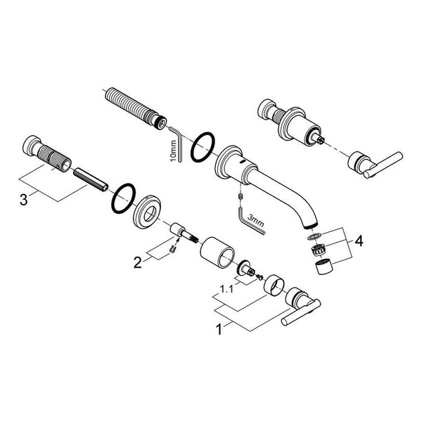 Onderdelentekening Grohe Atrio driegats wastafelmengkraan S-Size