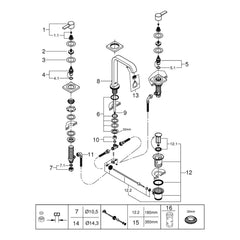 Onderdelentekening Grohe Allure driegats wastafelmengkraan M-Size