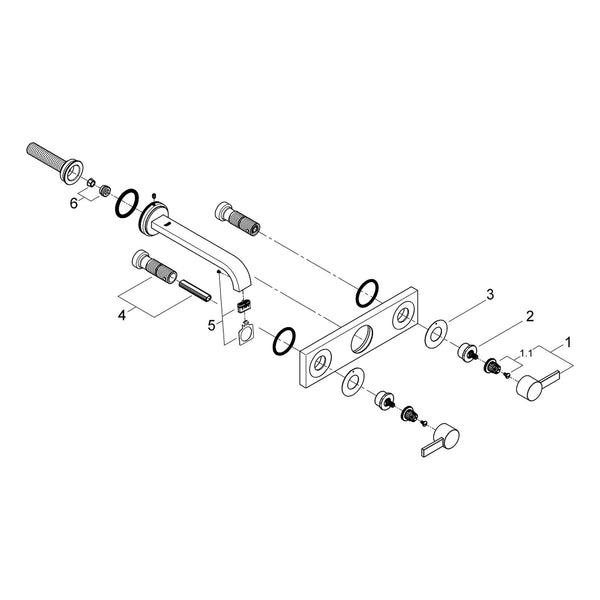 Onderdelentekening Grohe Allure driegats wastafelmengkraan M-Size