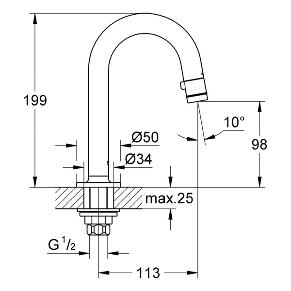 Maattekening Grohe Universal toiletkraan