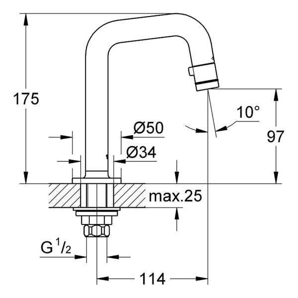 Maattekening Grohe Universal toiletkraan
