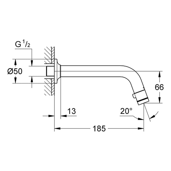Maattekening Grohe Universal toiletkraan wand