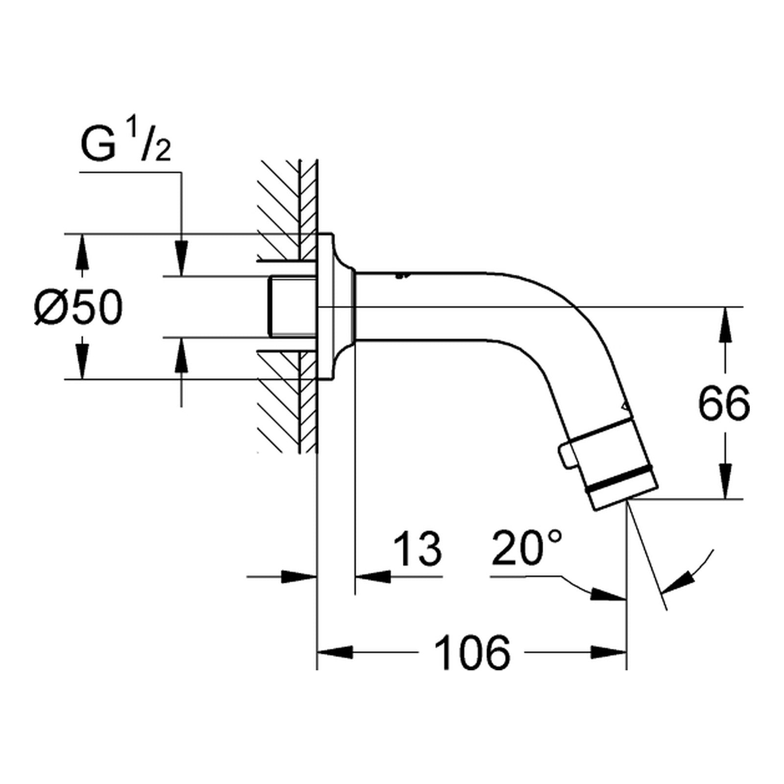 Maattekening Grohe Universal toiletkraan wand