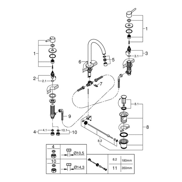 Onderdelentekening Grohe Concetto driegats wastafelmengkraan L-Size