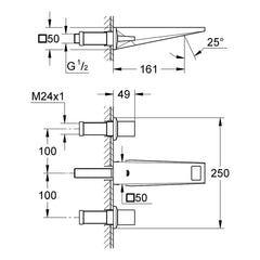 Maattekening Grohe Allure Brilliant driegats wastafelmengkraan S-Size