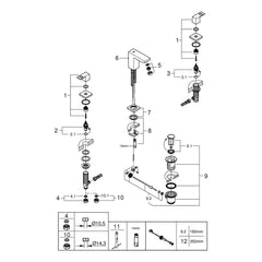 Onderdelentekening Grohe Eurocube driegats wastafelmengkraan S-Size