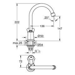 Maattekening Grohe Costa L toiletkraan
