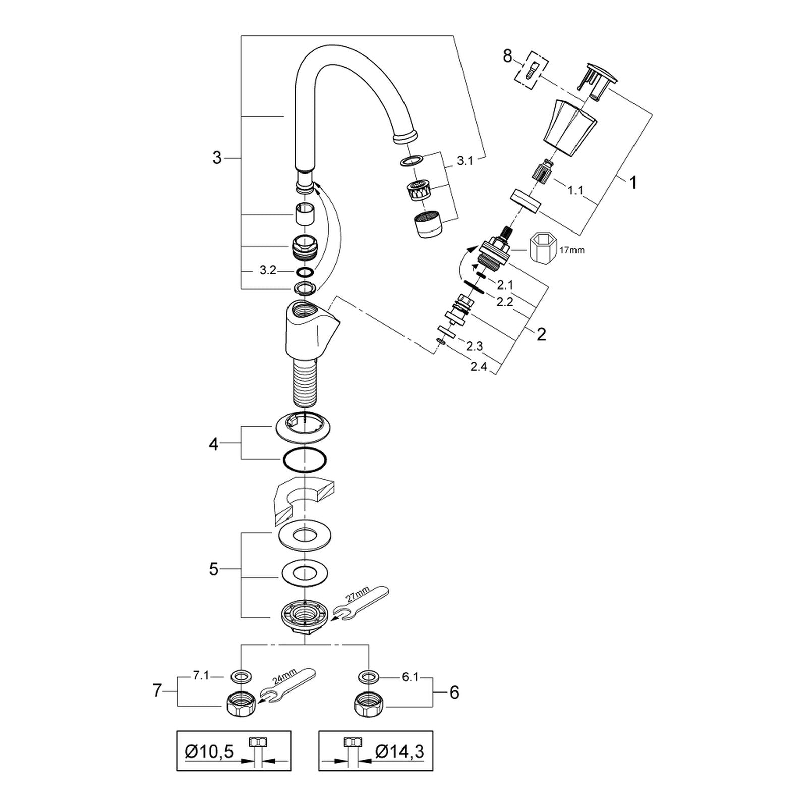 Onderdelentekening Grohe Costa L toiletkraan