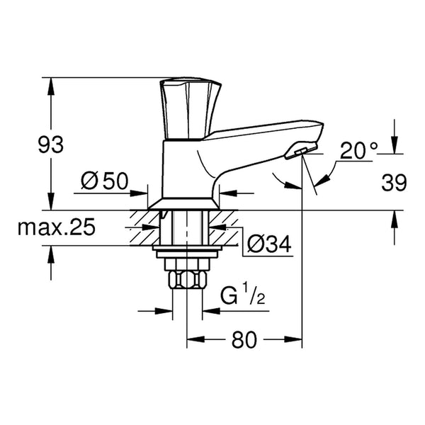 Maattekening Grohe Costa L toiletkraan