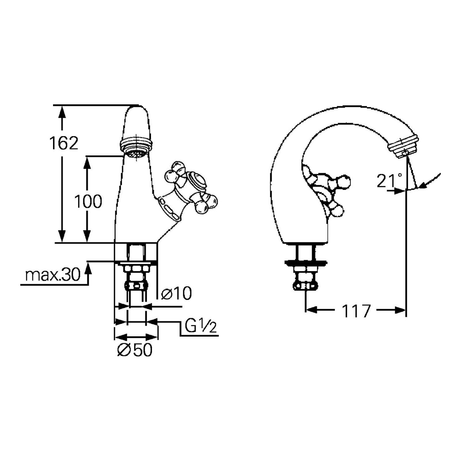 Maattekening Grohe Sinfonia toiletkraan