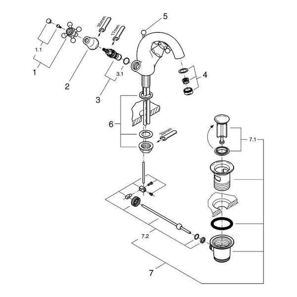 Onderdelentekening Grohe Sinfonia wastafelmengkraan