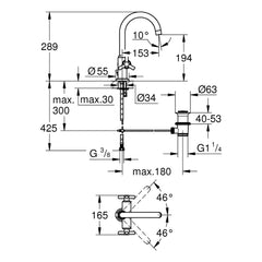 Maattekening Grohe Atrio wastafelmengkraan L-Size