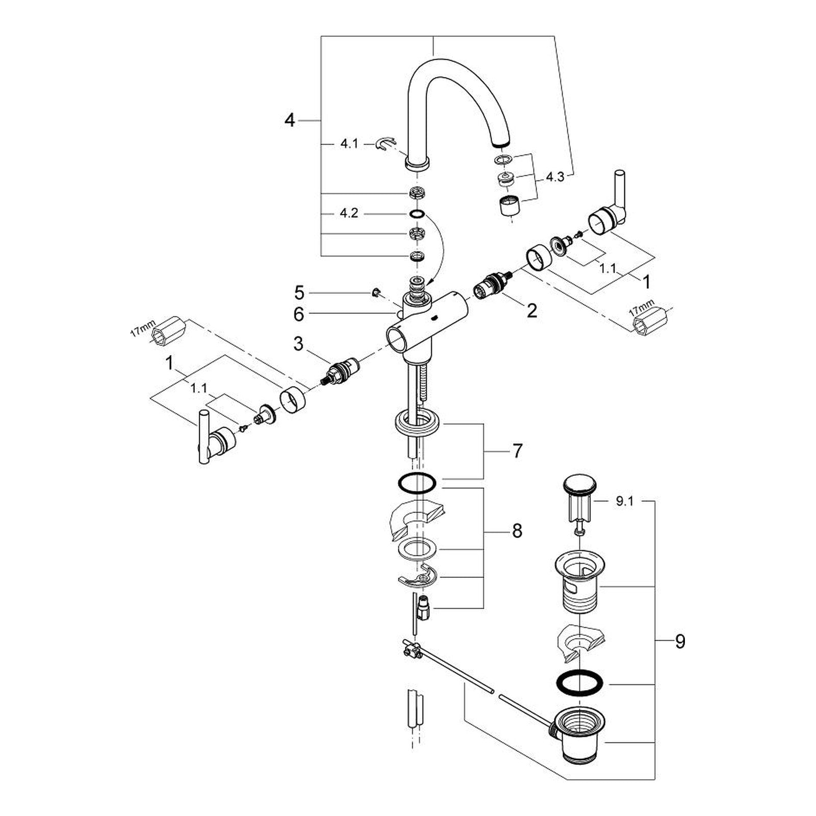 Onderdelentekening Grohe Atrio wastafelmengkraan L-Size 2001–2007