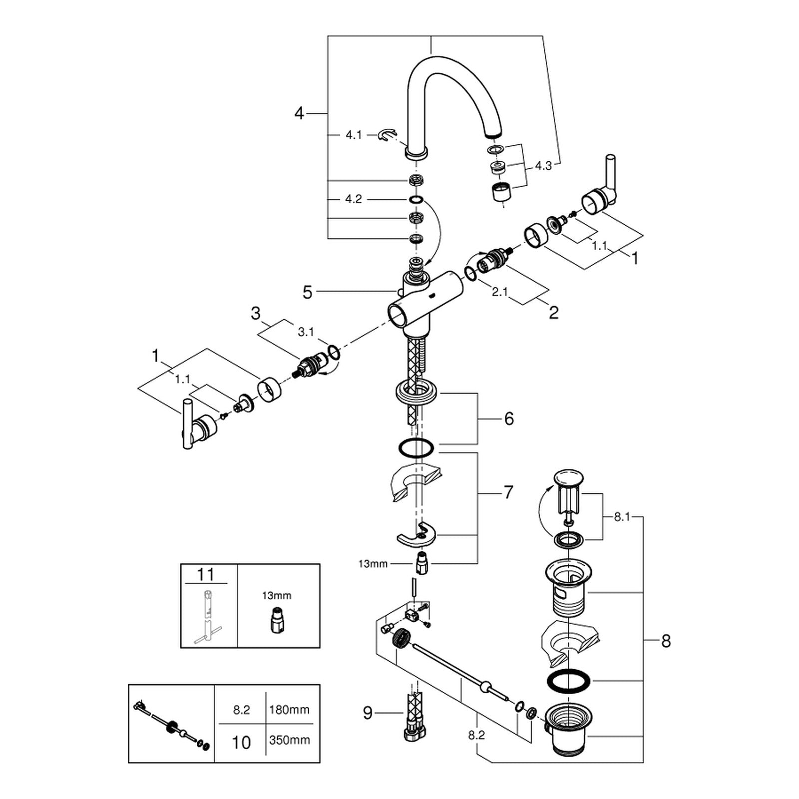 Onderdelentekening Grohe Atrio wastafelmengkraan L-Size