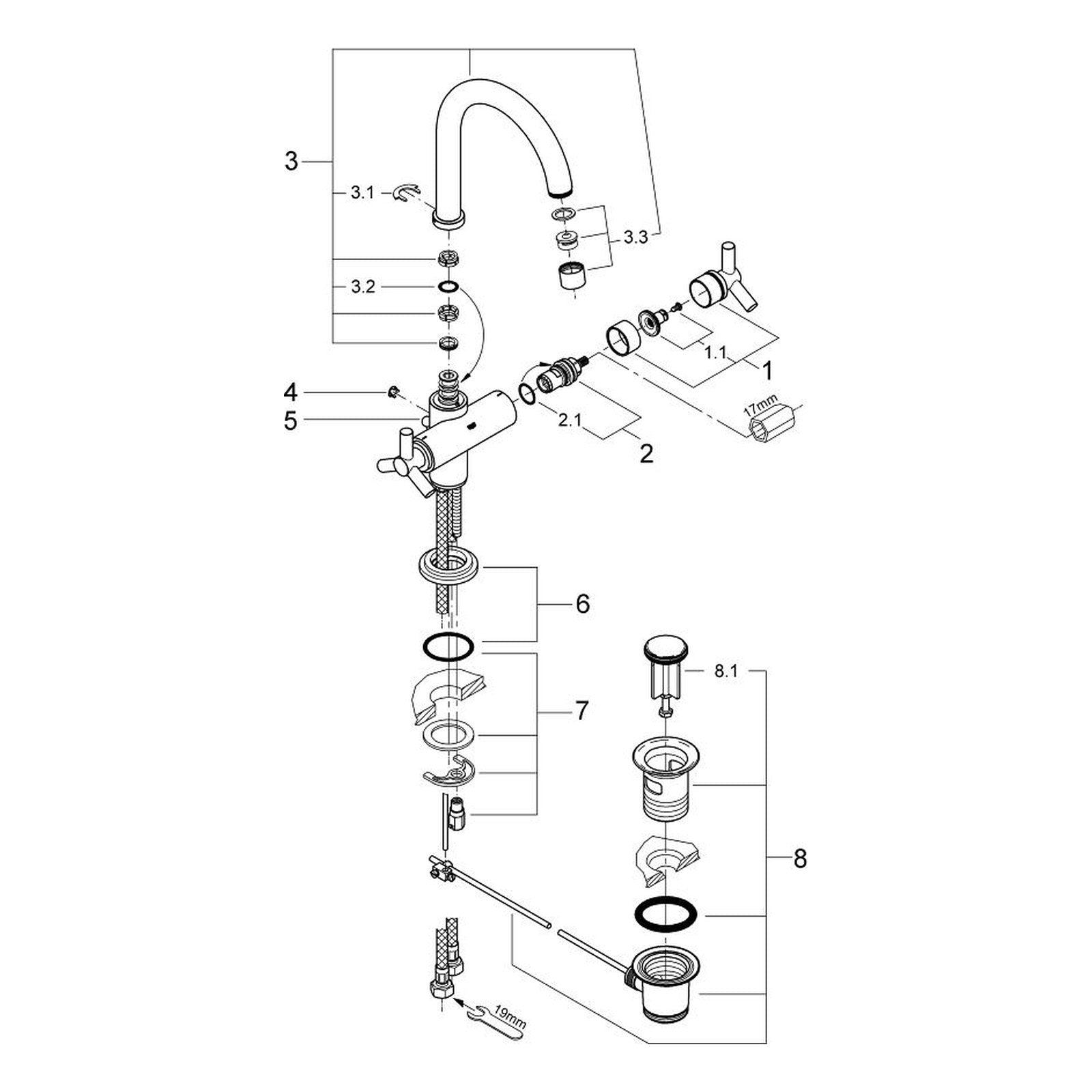 Onderdelentekening Grohe Atrio wastafelmengkraan