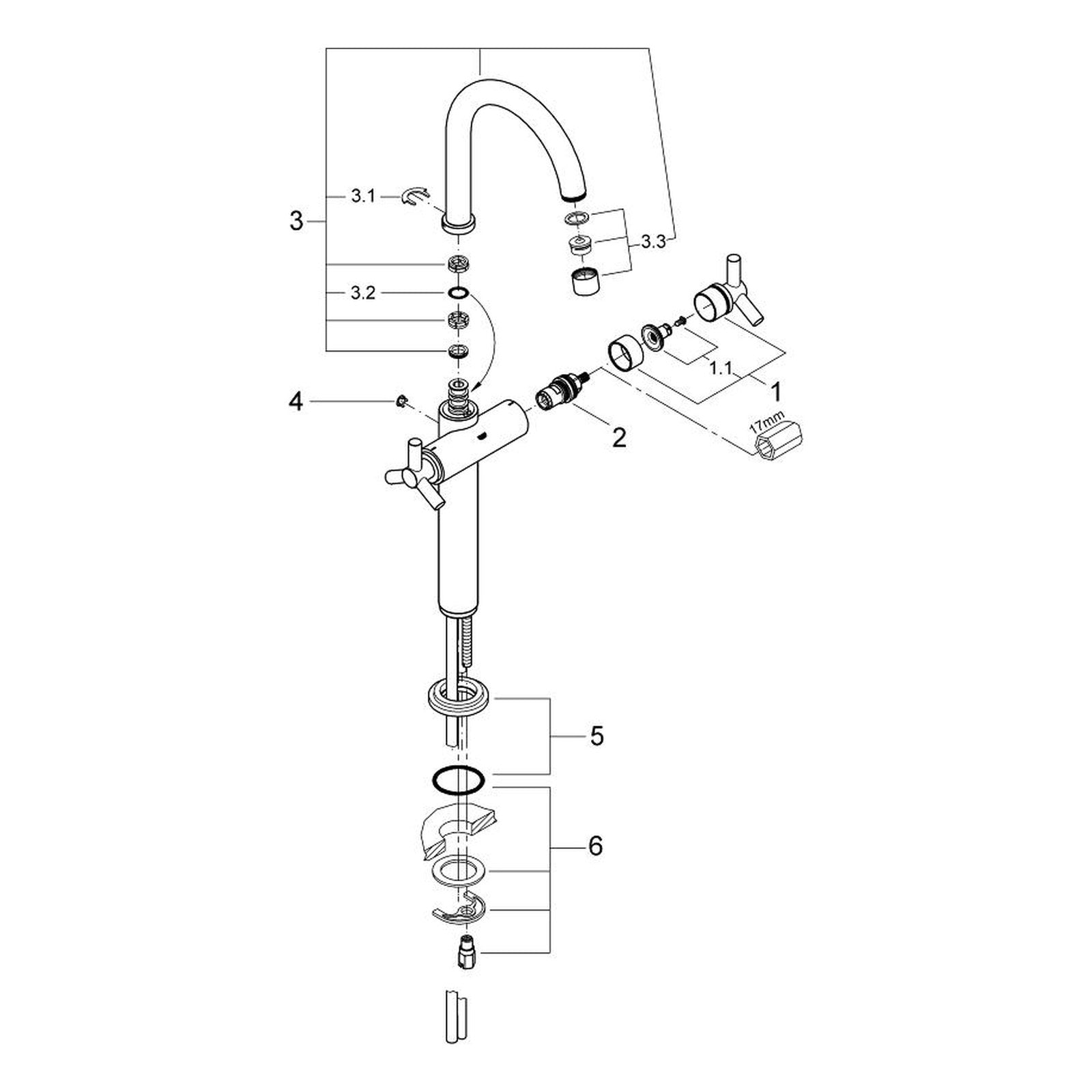 Onderdelentekening Grohe Atrio wastafelmengkraan XL-Size 2002–2007