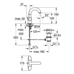Maattekening Grohe Aria wastafelmengkraan