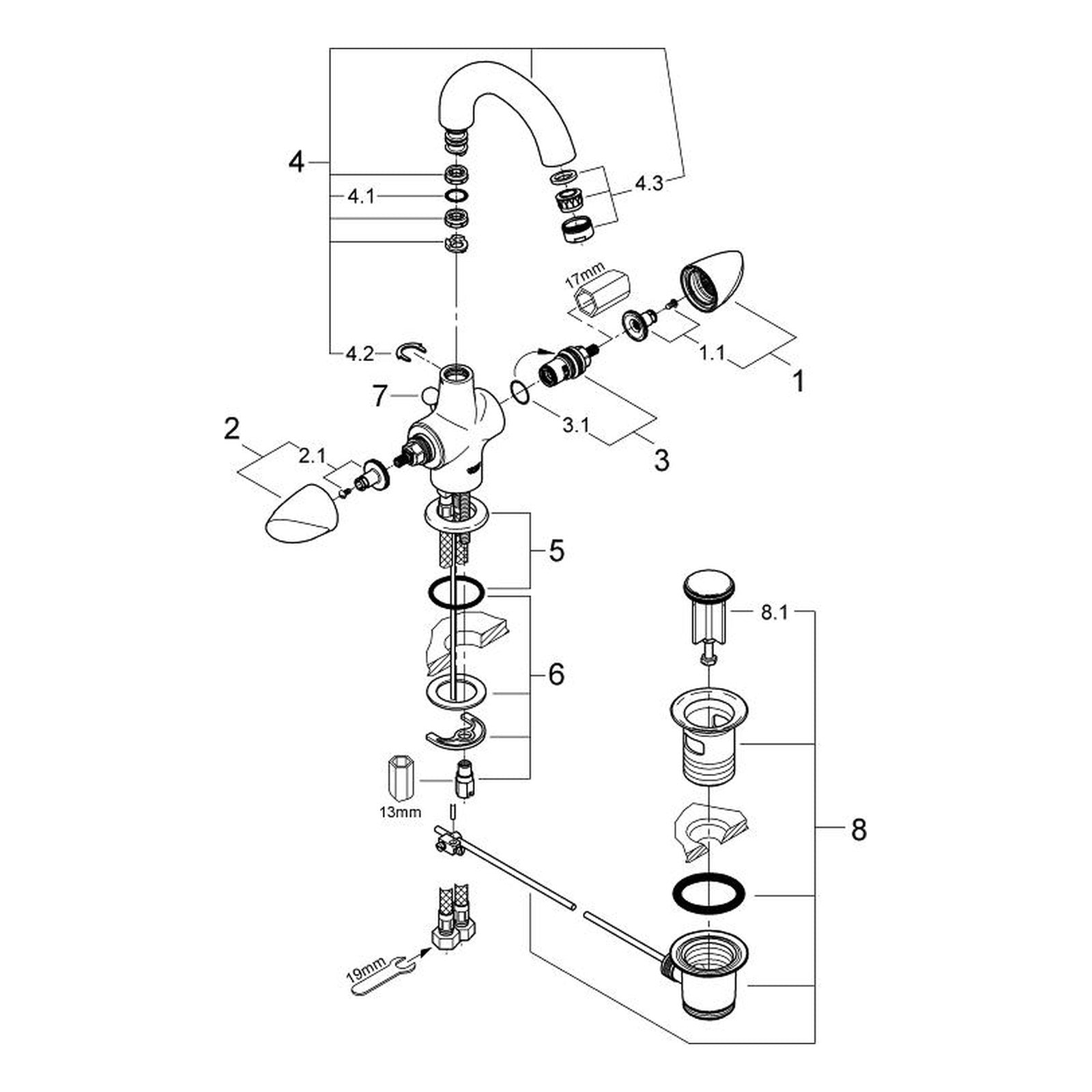 Onderdelentekening Grohe Aria wastafelmengkraan