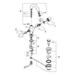 Onderdelentekening Grohe Aria wastafelmengkraan