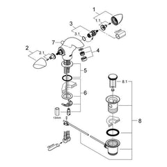 Onderdelentekening Grohe Aria wastafelmengkraan