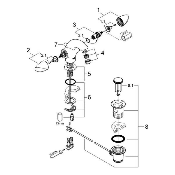 Onderdelentekening Grohe Aria wastafelmengkraan