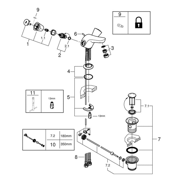 Onderdelentekening Grohe Costa S wastafelmengkraan