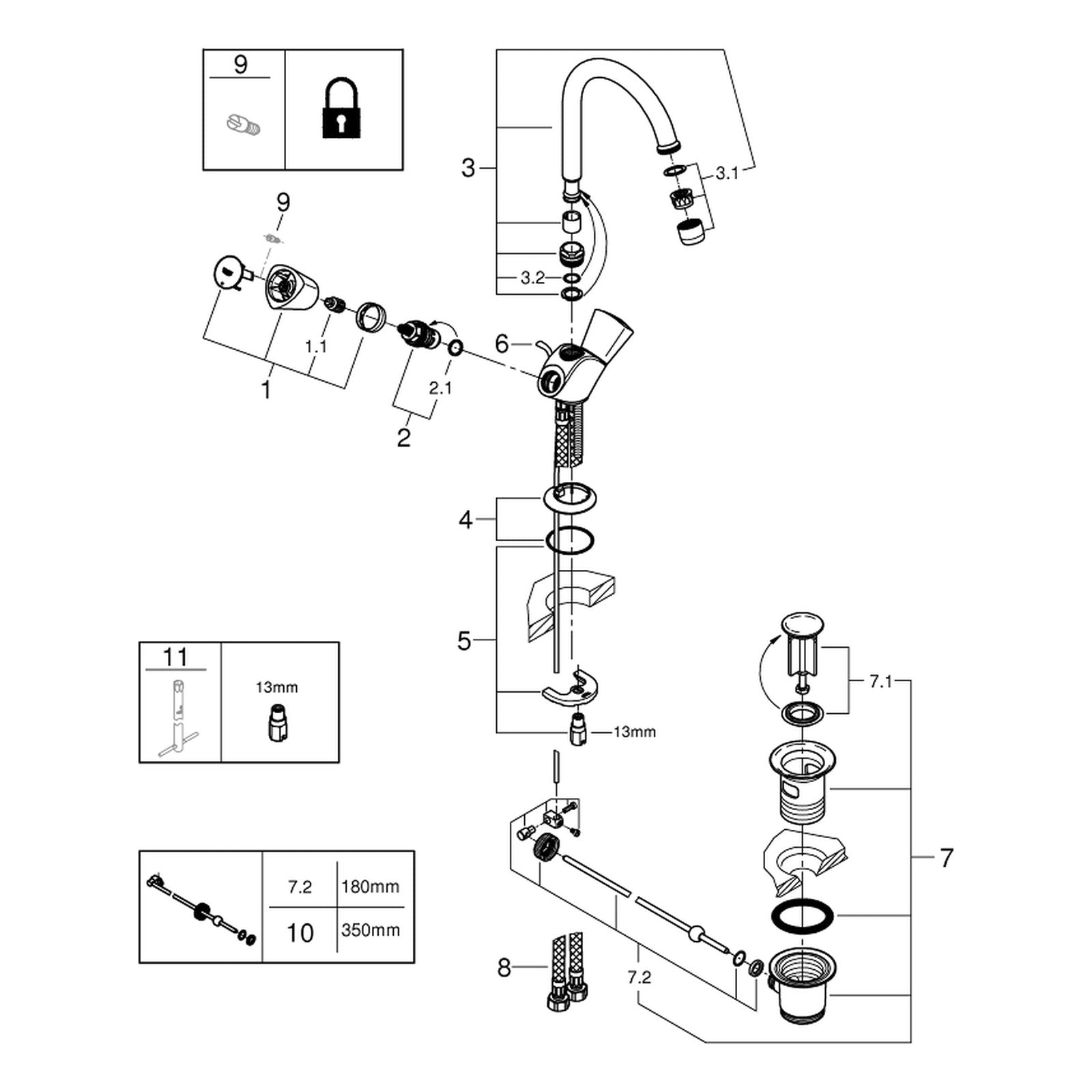 Onderdelentekening Grohe Costa S wastafelmengkraan
