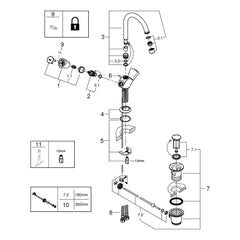 Onderdelentekening Grohe Costa S wastafelmengkraan