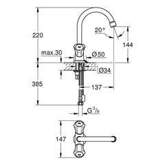 Maattekening Grohe Costa L wastafelmengkraan