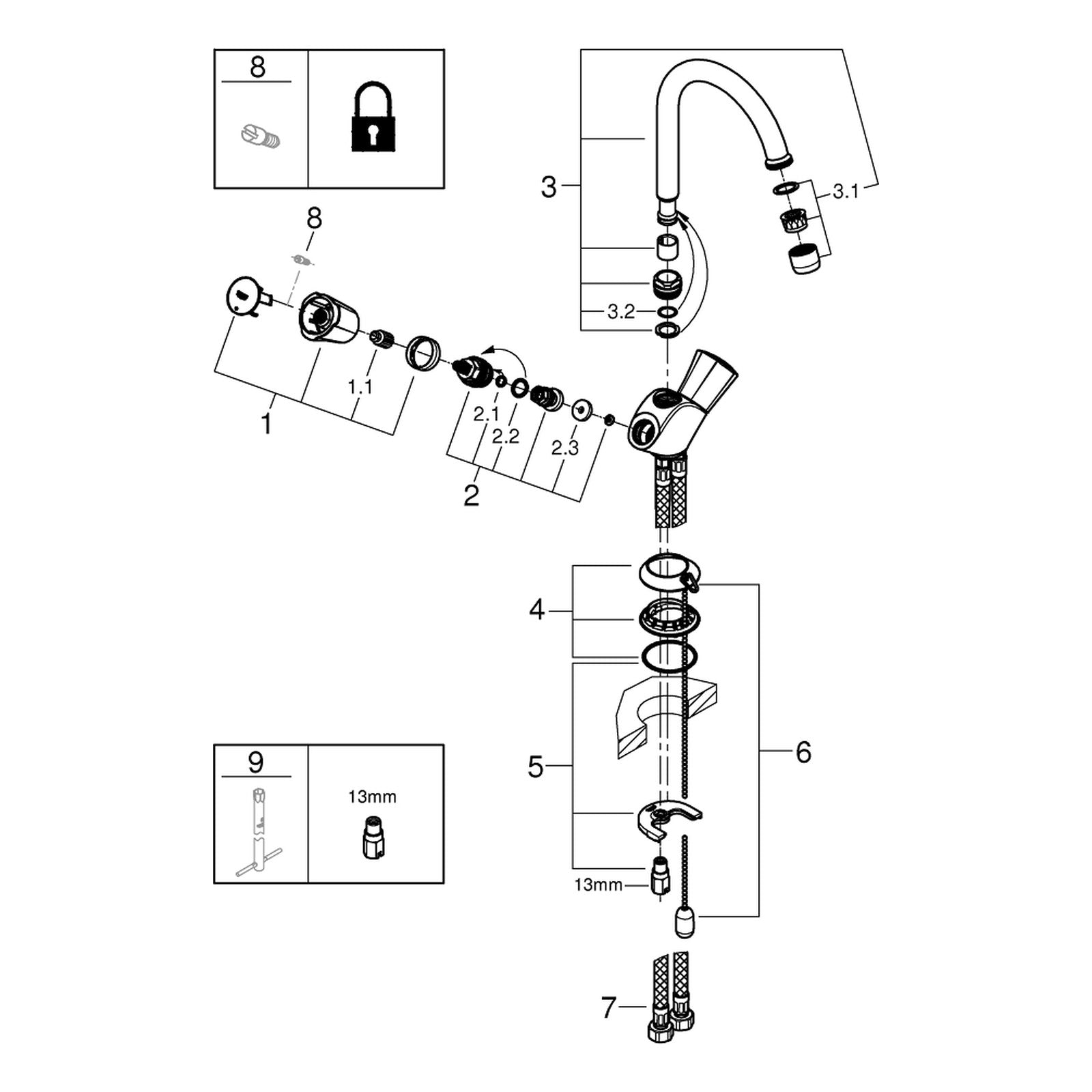 Onderdelentekening Grohe Costa L wastafelmengkraan