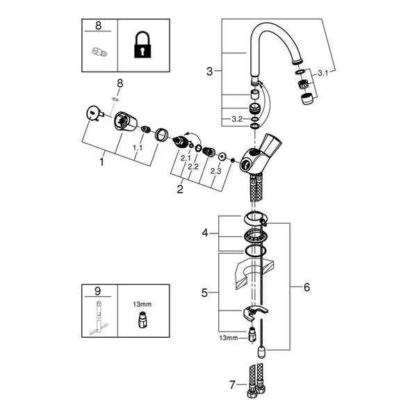 Onderdelentekening Grohe Costa L wastafelmengkraan