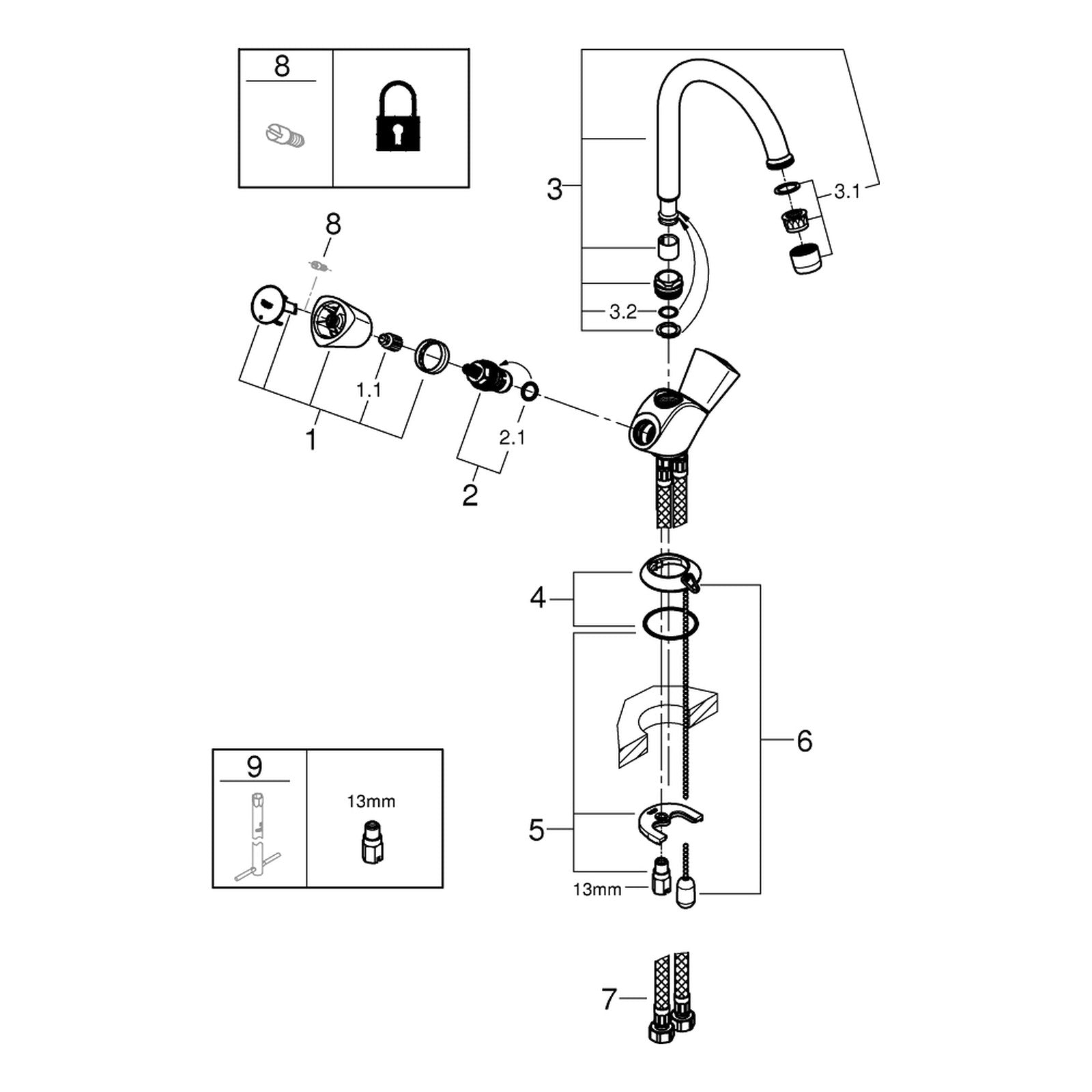 Onderdelentekening Grohe Costa S wastafelmengkraan