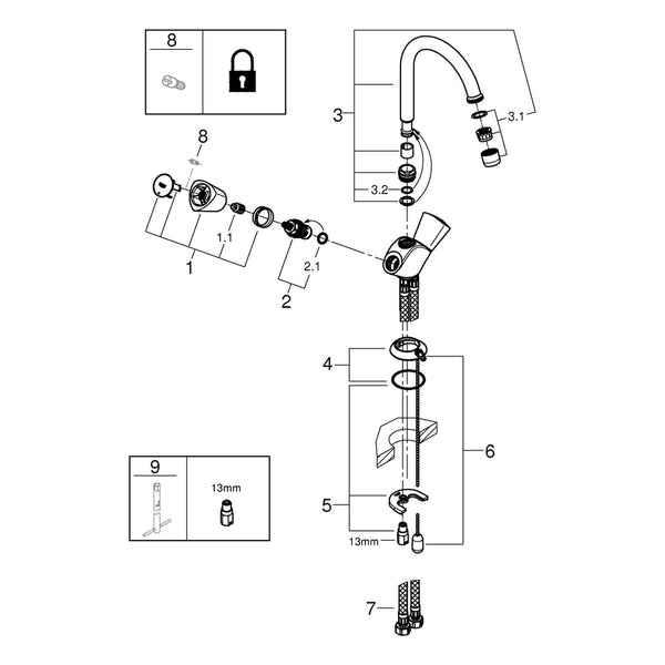 Onderdelentekening Grohe Costa S wastafelmengkraan