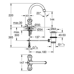 Maattekening Grohe Costa L wastafelmengkraan