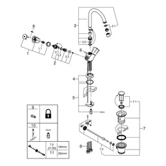 Onderdelentekening Grohe Costa L wastafelmengkraan
