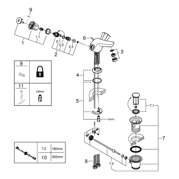 Onderdelentekening Grohe Costa L wastafelmengkraan