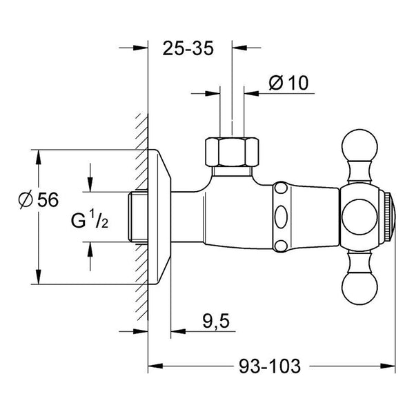Maattekening Grohe Sinfonia hoekstopkraan 1/2