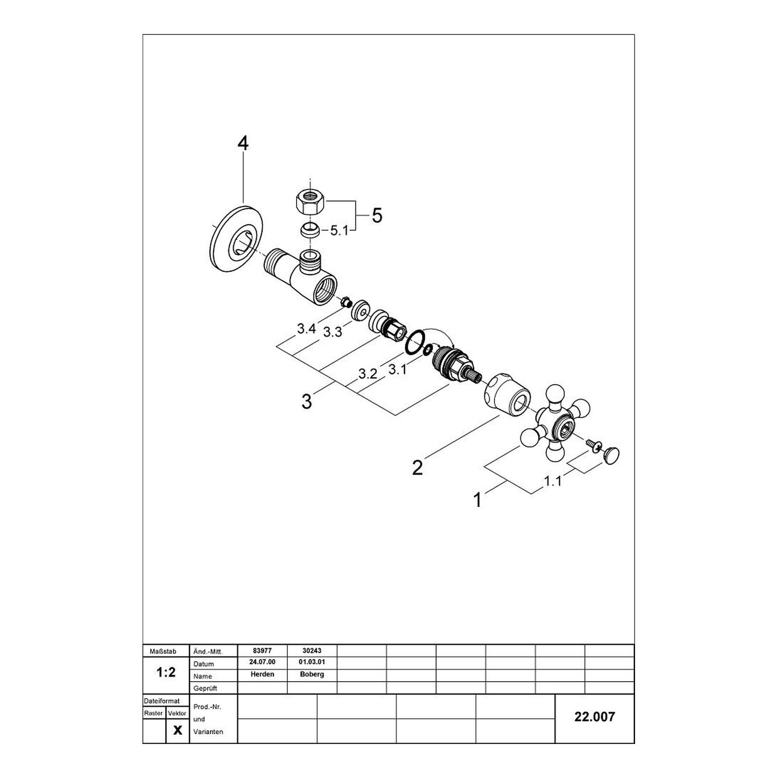 Onderdelentekening Grohe Sinfonia hoekstopkraan 1/2