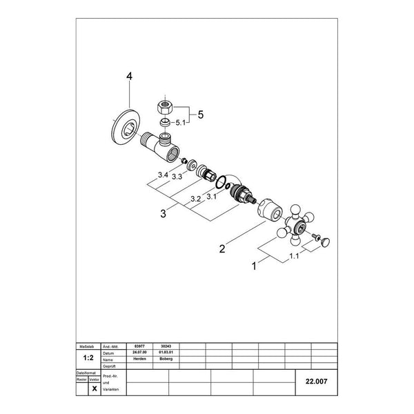 Onderdelentekening Grohe Sinfonia hoekstopkraan 1/2
