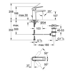 Maattekening Grohe Allure Brilliant wastafelmengkraan M-Size