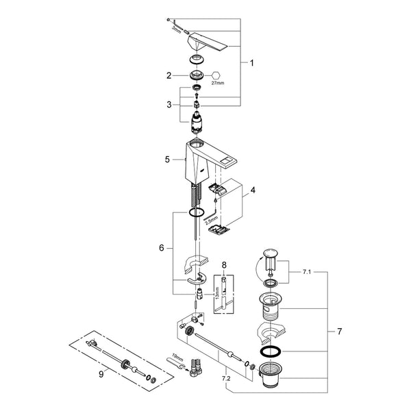 Onderdelentekening Grohe Allure Brilliant wastafelmengkraan M-Size