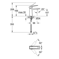 Maattekening Grohe Allure Brilliant wastafelmengkraan M-Size