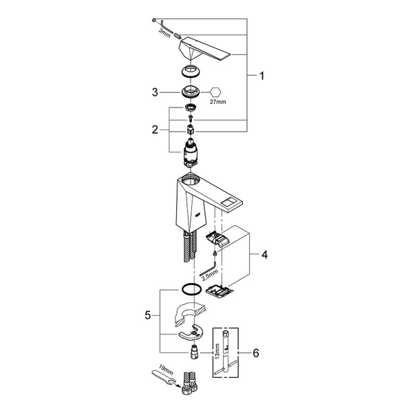 Onderdelentekening Grohe Allure Brilliant wastafelmengkraan M-Size